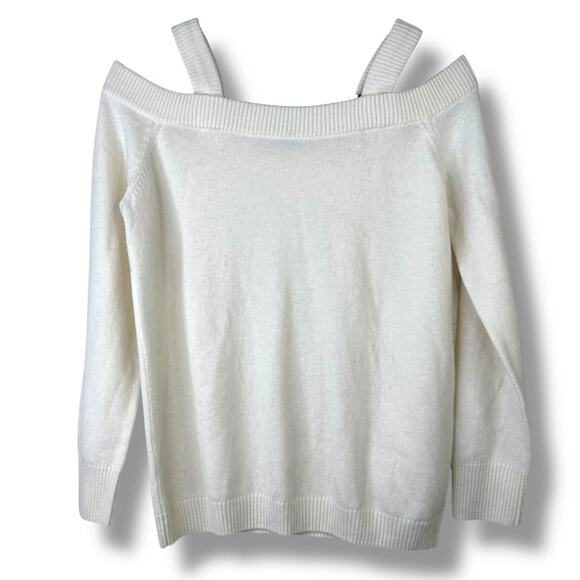 SWTR Cream Merino Wool Cashmere Cold Shoulder Pullover Ribbed Sweater Small - Picture 2 of 6